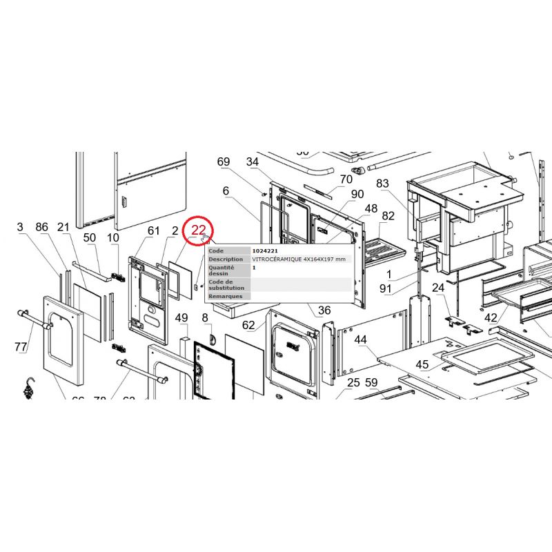 Vitre intérieur de foyer + joint TERMOSOVRANA DSA - LA NORDICA