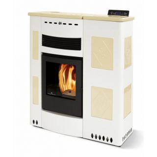 Poêle à granules ventilé extra-plat céramique - PheboStufe Iris Maxi 11.5 kW