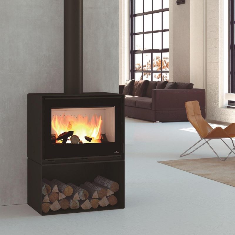 Poêle à bois raccordable avec socle - BRONPI Cairo 70 Box 12 kW