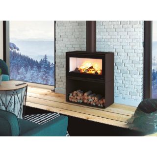 Poêle à bois raccordable avec bûcher - BRONPI Cairo 90 Box 13 kW