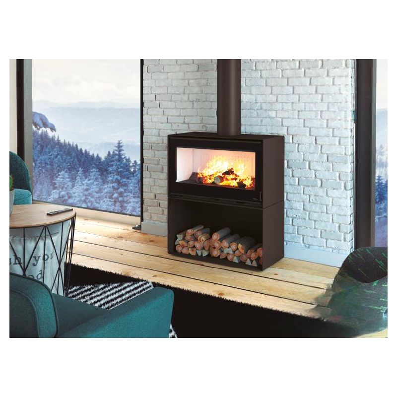 Poêle à bois raccordable avec bûcher - BRONPI Cairo 90 Box 13 kW