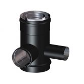 Té 90° double piquage Ø80F / Ø60M avec tampon de visite et collier - DINAK