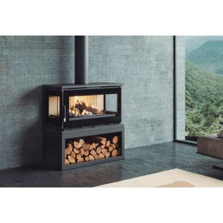 Poêle à bois ventilé 3 vitres avec bûcher - FIREMATIC Calgary - L 13.5 kW