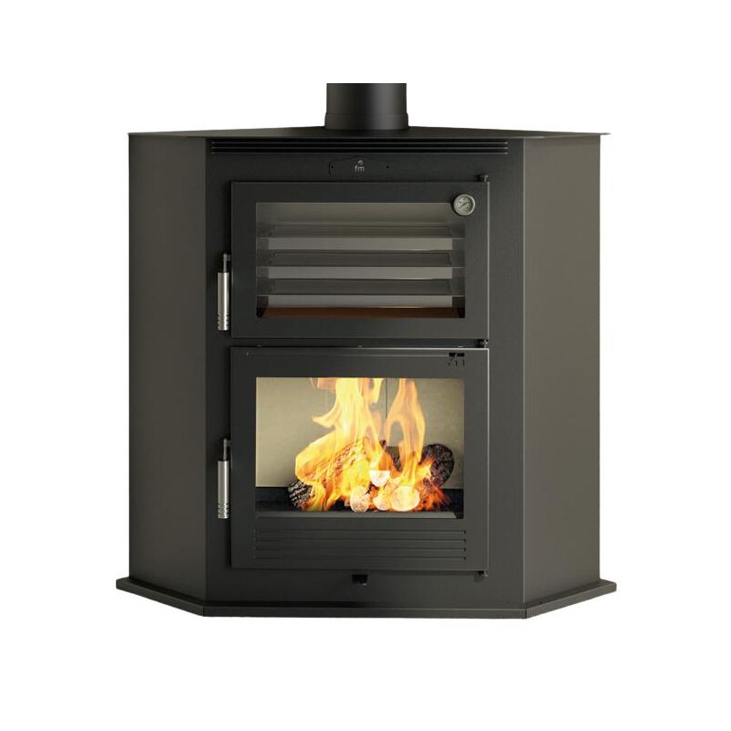 Poêle à bois foyer d'angle en fonte avec four - FIREMATIC Michigan 9.5 kW