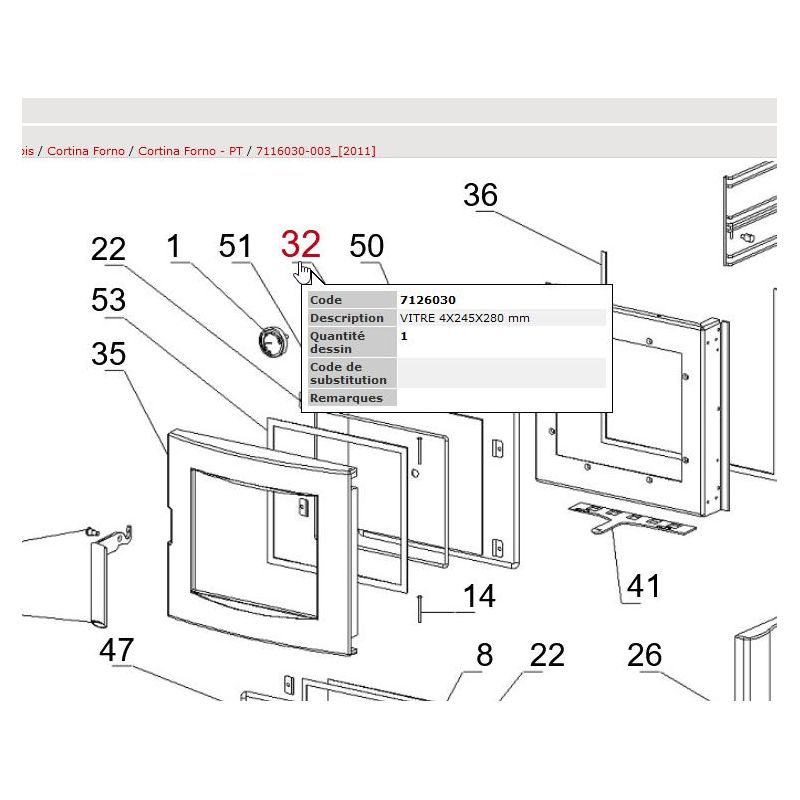 Vitre de four pour CORTINA FORNO - LA NORDICA