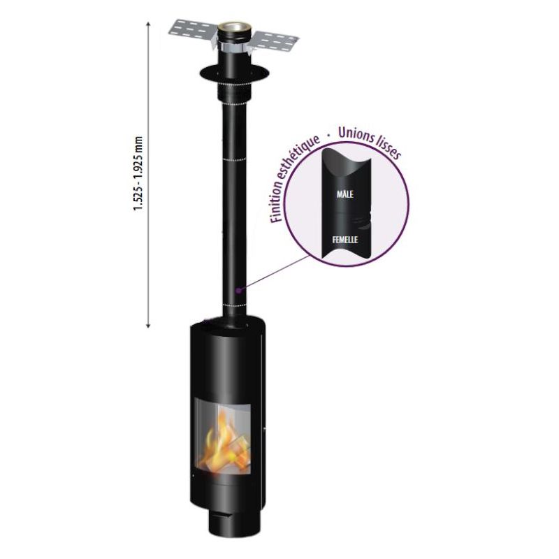 Kit de raccordement vertical simple paroi à tubage isolé Ø180 à 240mm - DINAK DEKO BOIS