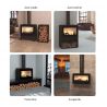 Poêle à bois suspendu, pose libre, sur pieds ou avec bûcher - BRONPI Cairo 70 Box 12 kW