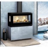 Poêle à bois moderne pose libre, suspendu, sur pieds, avec bûcher - BRONPI Cairo 903C Box 13 kW