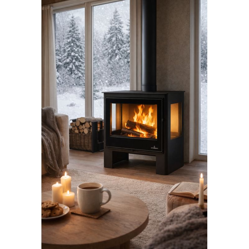 Poêle à bois 3 vitres raccordable - BRONPI Loreto 10 kW