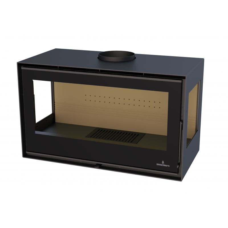 Poêle à bois 3 faces ventilé avec range-bûches - BRONPI Bimba 90 3C 13 kW