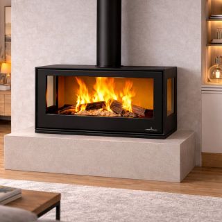 Poêle à bois 3 vitres ventilé pose libre - BRONPI Bimba 90 3C 13 kW