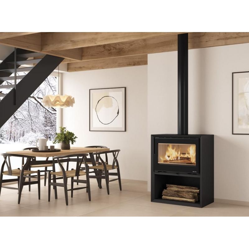 Poêle à bois raccordable - LA NORDICA Dante.16 avec range-bûches 12.4 kW