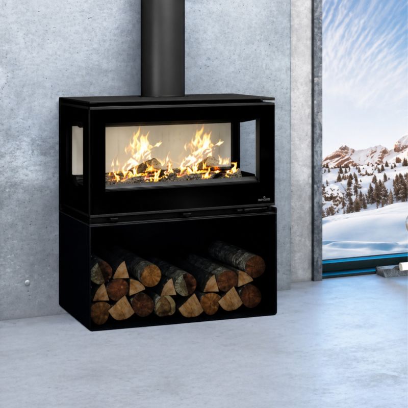 Poêle à bois moderne avec range bûches - BRONPI Cairo 903C Box 13 kW