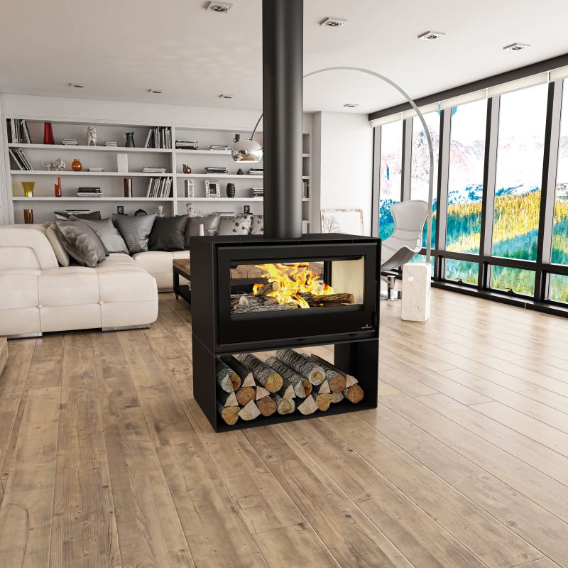 Poêle à bois double face avec range bûches - BRONPI Cairo 90-D Box 13 kW