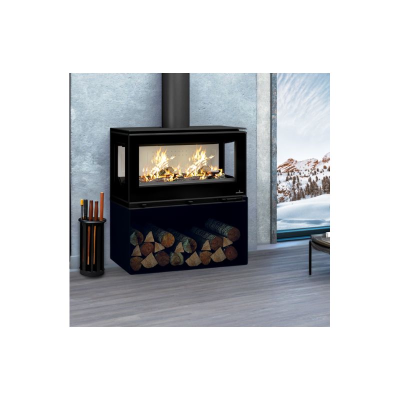 Poêle à bois moderne pose libre, suspendu ou avec bûcher - BRONPI Cairo 1103C Box 13 kW