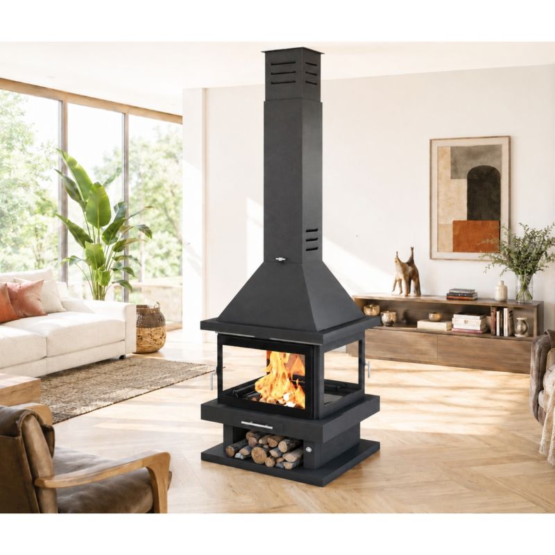 Cheminée centrale 4 faces - FIREMATIC Oregon 14 kW