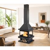 Poêle à bois cheminée centrale 4 vitres - FIREMATIC Oregon 13.8 kW