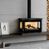 Poêle à bois ventilé raccordable 3 vitres pose libre - FIREMATIC CALGARY - M 12.8 kW