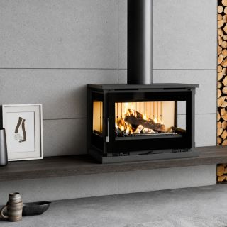 Poêle à bois 3 vitres ventilé raccordable pose libre - FIREMATIC Calgary - S 12.5 kW