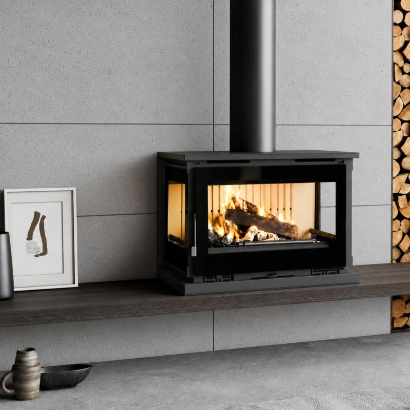 Poêle à bois 3 vitres ventilé raccordable pose libre - FIREMATIC Calgary - S 12.5 kW