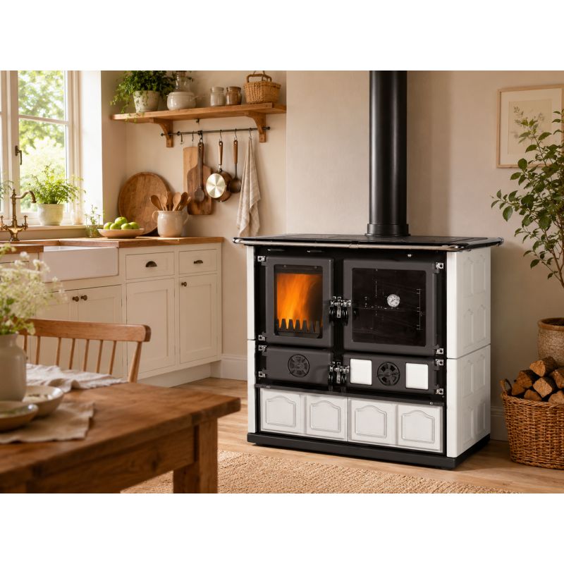 Cuisinière à bois raccordable - LA NORDICA Rosa.16 Maiolica Blanche 8.8 kW