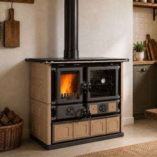 Cuisinière à bois raccordable - LA NORDICA Rosa.16 Maiolica Taupe 8.8 kW