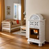 Poêle à granules canalisable en céramique - ORIGINE PHEBO Diana-Dôme 12.7 kW