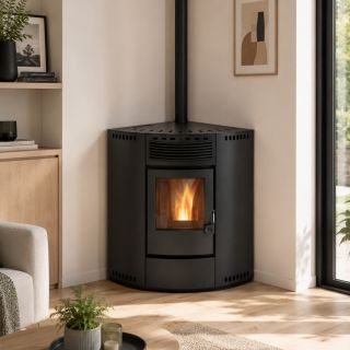 Poêle à granules d'angle ventilé - ORIGINE PHEBO Asia 12.7 kW