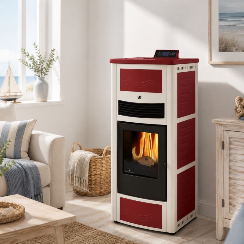 Poêle à granules ventilé céramique - PheboStufe Calipso Bicolore 14 kW