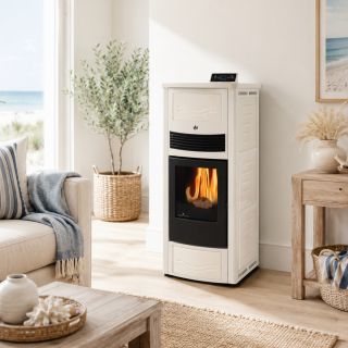 Poêle à granules ventilé céramique - ORIGINE PHEBO Calipso 14 kW