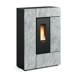 Poêle à granules ventilé étanche extra-plat canalisable en pierre - EXTRAFLAME Gabriella Plus 8 kW