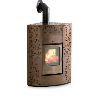 Poêle à bois d'angle en acier inox bruni - ORIGINE PH Giunone 10.6 kW