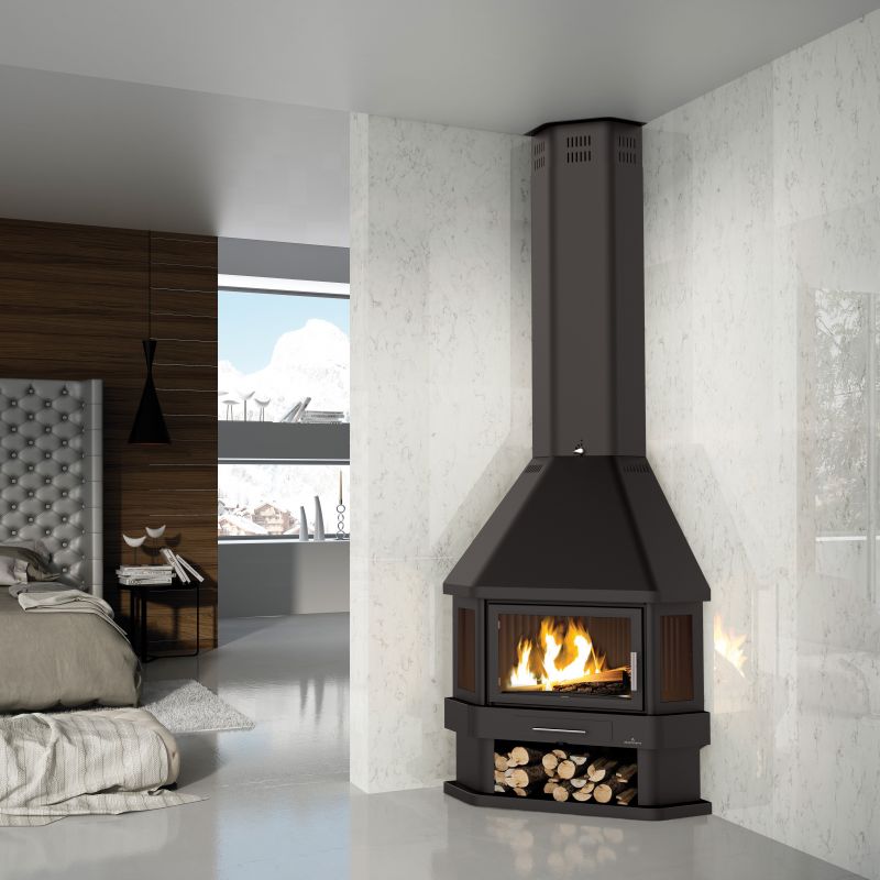 Poêle à bois cheminée d'angle - BRONPI Lorca - R 14 kW
