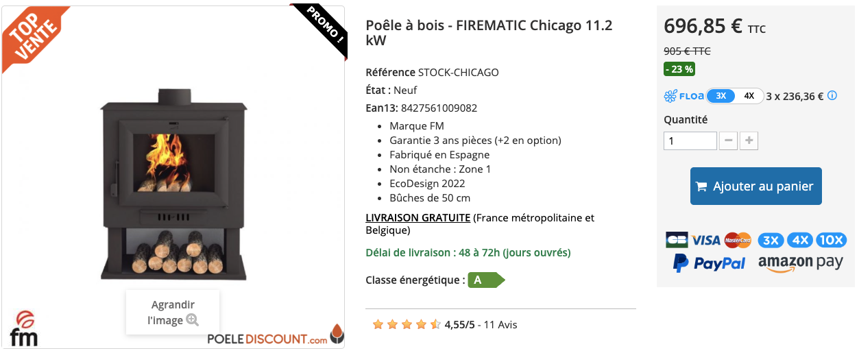 Poêle à bois - FIREMATIC Chicago 11.2 kW