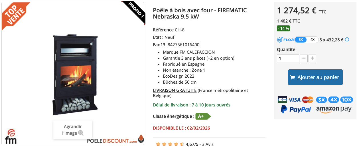 Poêle à bois avec four - FIREMATIC Nebraska 9.5 kW