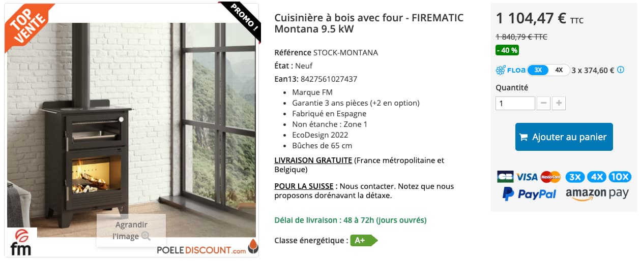 cuisiniere a bois avec four firematic en solde à -40%