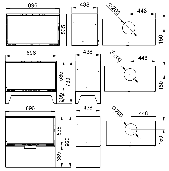 Dimensions des poêles BIMBA 90 de chez bronpi