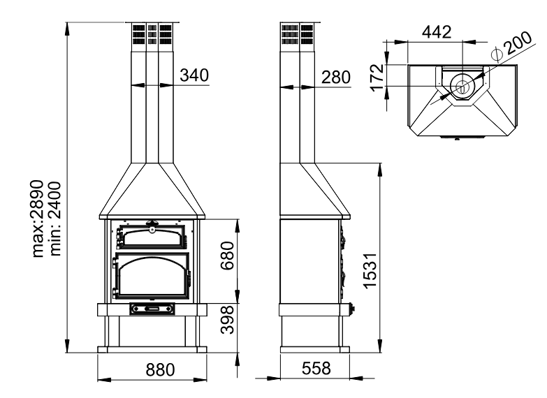 dimensions de la cheminée ebro de chez bronpi
