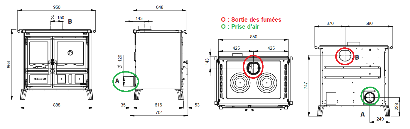 dimensions de la cuisinière à bois gardenia 5.0 la nordica