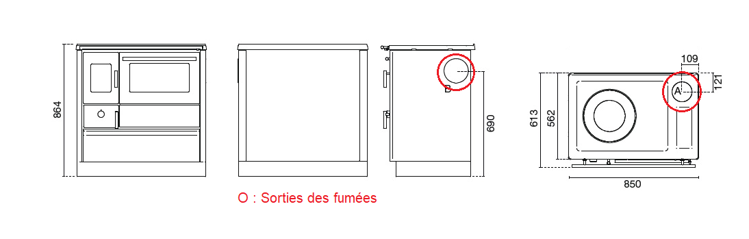 Dimensions de la cuisinière à bois NAUSICA de la marque eva calor