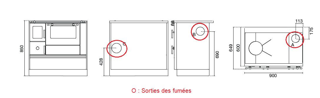 Dimensions Penelope cuisinière à bois eva calor