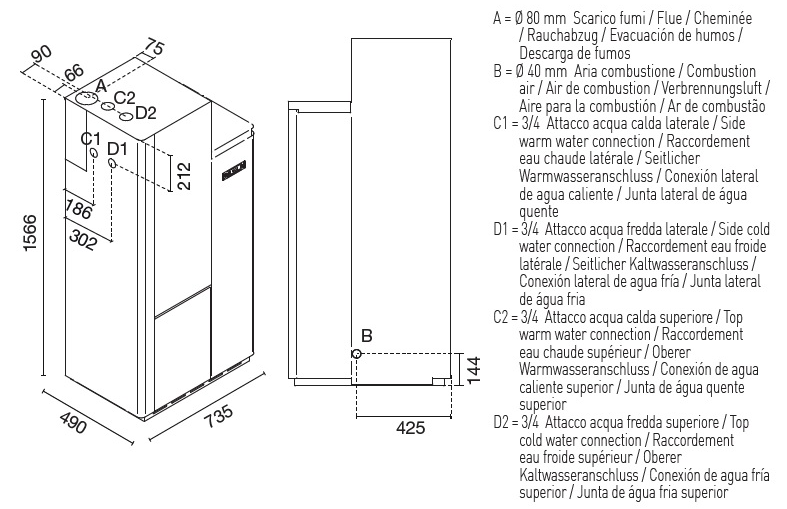 Dimensions TS80 chaudière granulés étanche