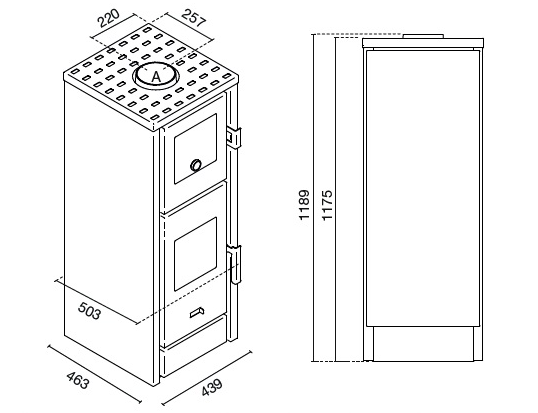 Dimensions poêle avec four Tessa