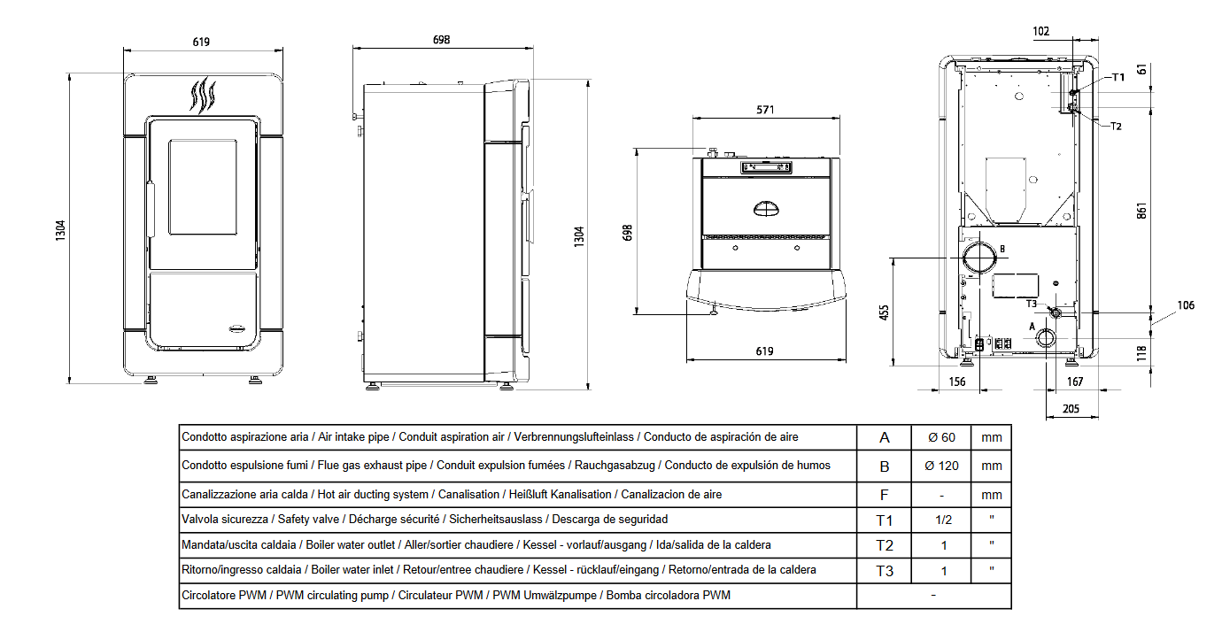 schéma technique du poêle hydro diadema idro evo de la marque extraflame