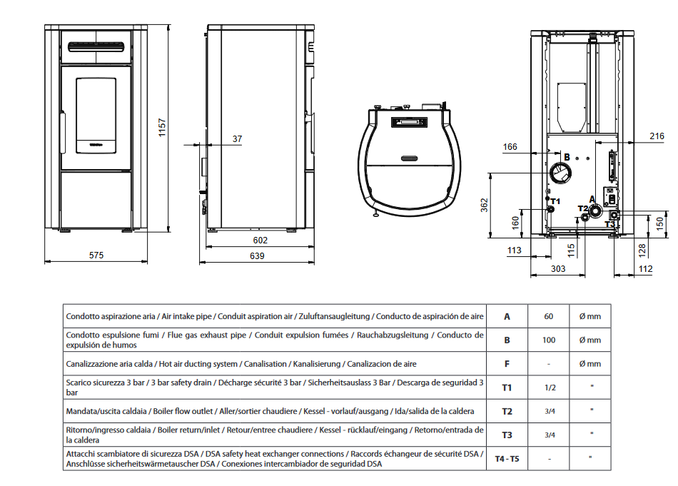 dimensions du guenda idro 5.0 extraflame