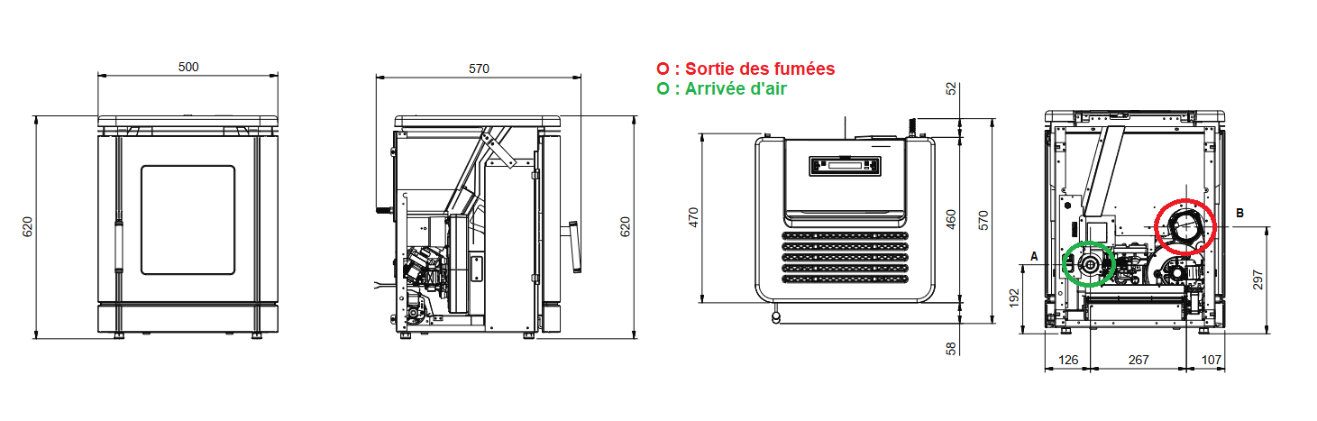 dimensions poêle à granulés peggy extraflame