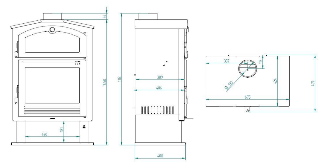 Schéma du poêle à bois avec four FIREMATIC Jersey 9.5 kW