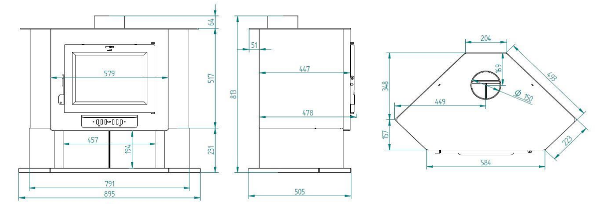 Poêle à bois d'angle double combustion avec four et bûcher 15 kW – CH-5 H -  FM Calefaccion