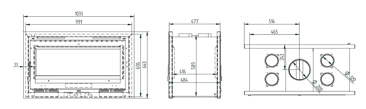 Dimensions de l'insert à bois SANA de chez Fm Calefaccion