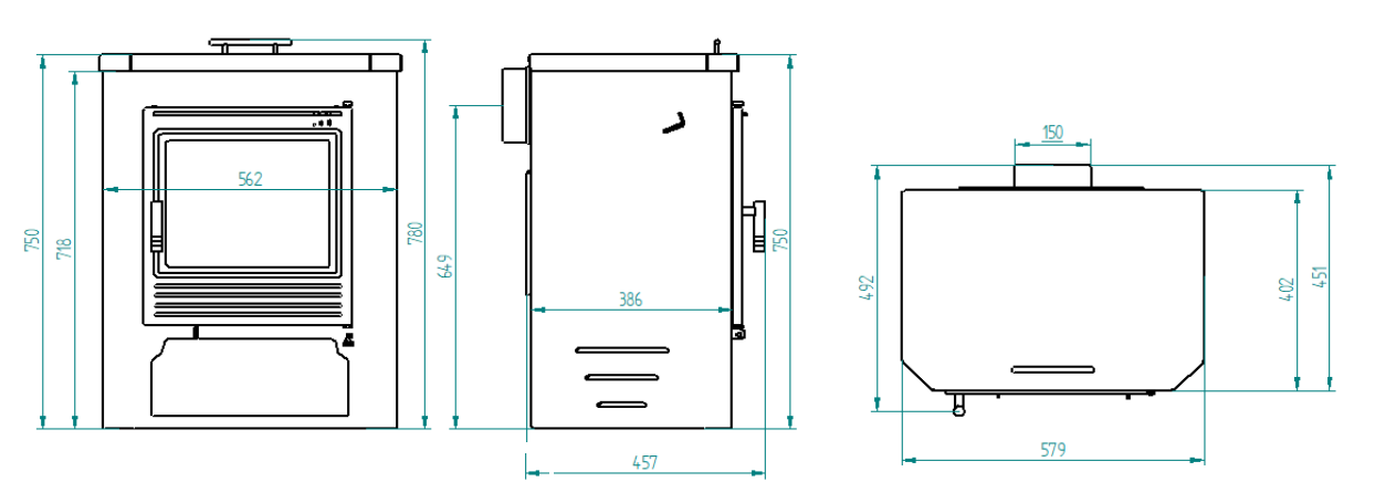 Schéma technique du poêle à bois FIREMATIC Tampa 11 kW